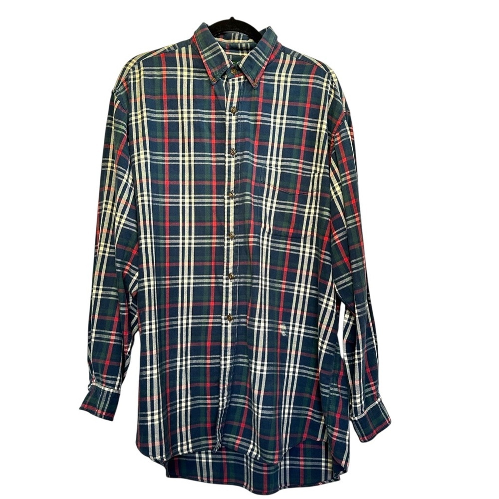 Abercrombie & Fitch The Big Shirt Vintage Red White Blue Plaid Mens Large Button